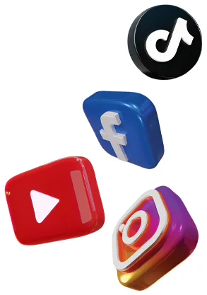 TikTok, Facebook, YouTube and Instagram icons